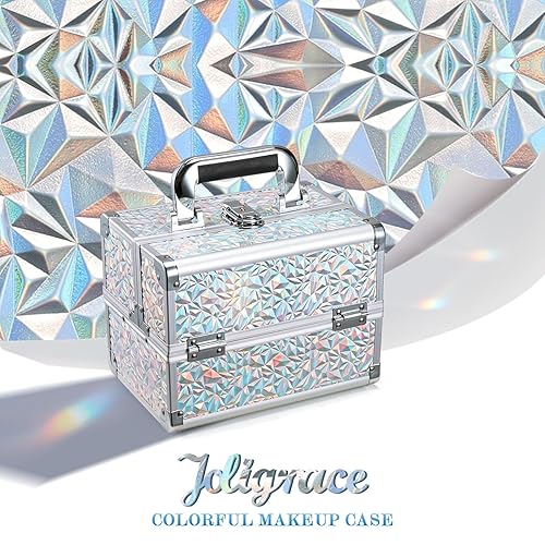 Vista 79 de Joligrace Estuche organizador de maquillaje, caja de maquillaje portátil para cosméticos, estuche de almacenamiento duro con 2 bandejas de bloqueo