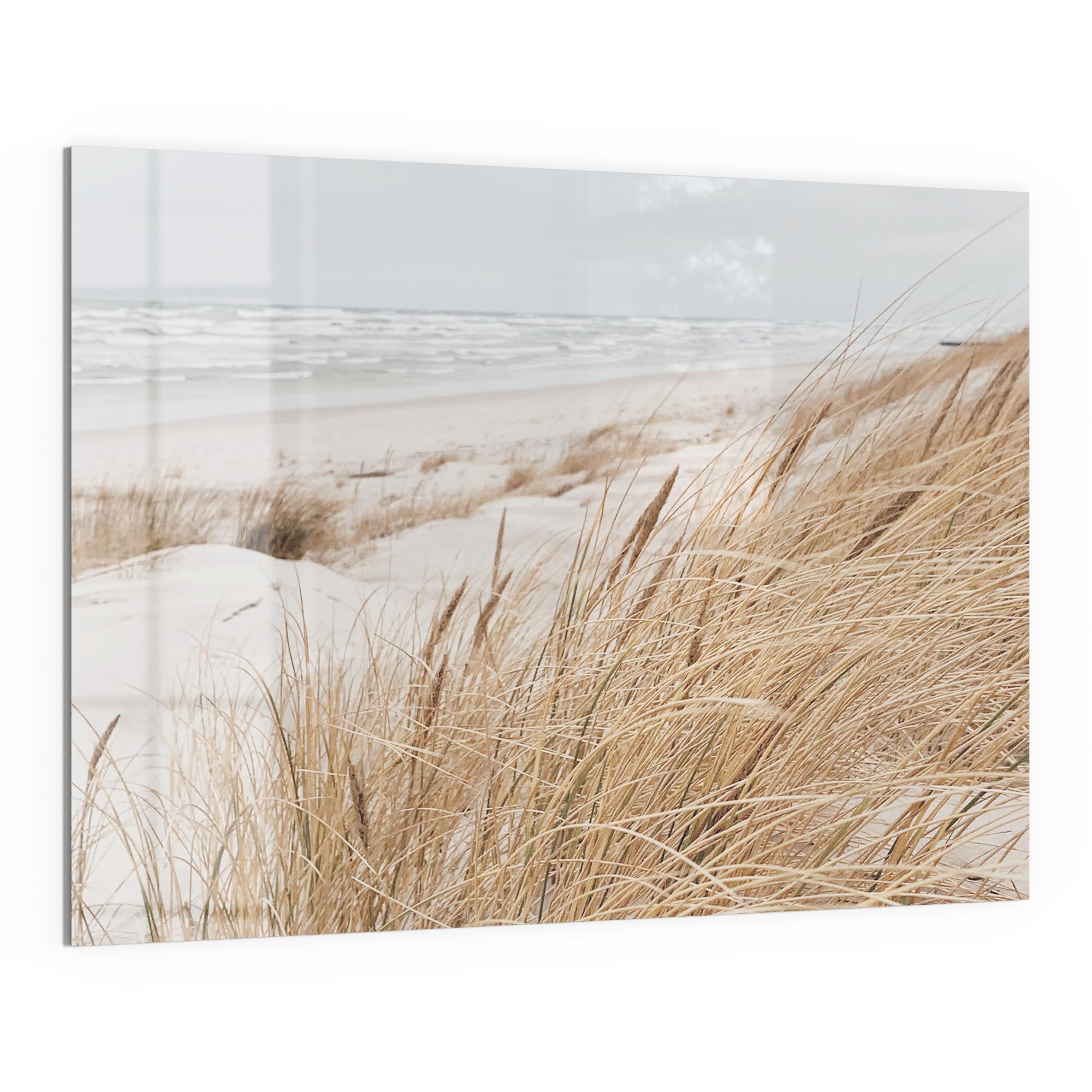 DEQORI Szklana tablica magnetyczna | wymiary 120 x 90 cm | motyw "Zimowa plaża cisza" | tablica memo ze szkła | tablica magnetyczna z magnesami, długopisem i chusteczką do kuchni i biura | tablica