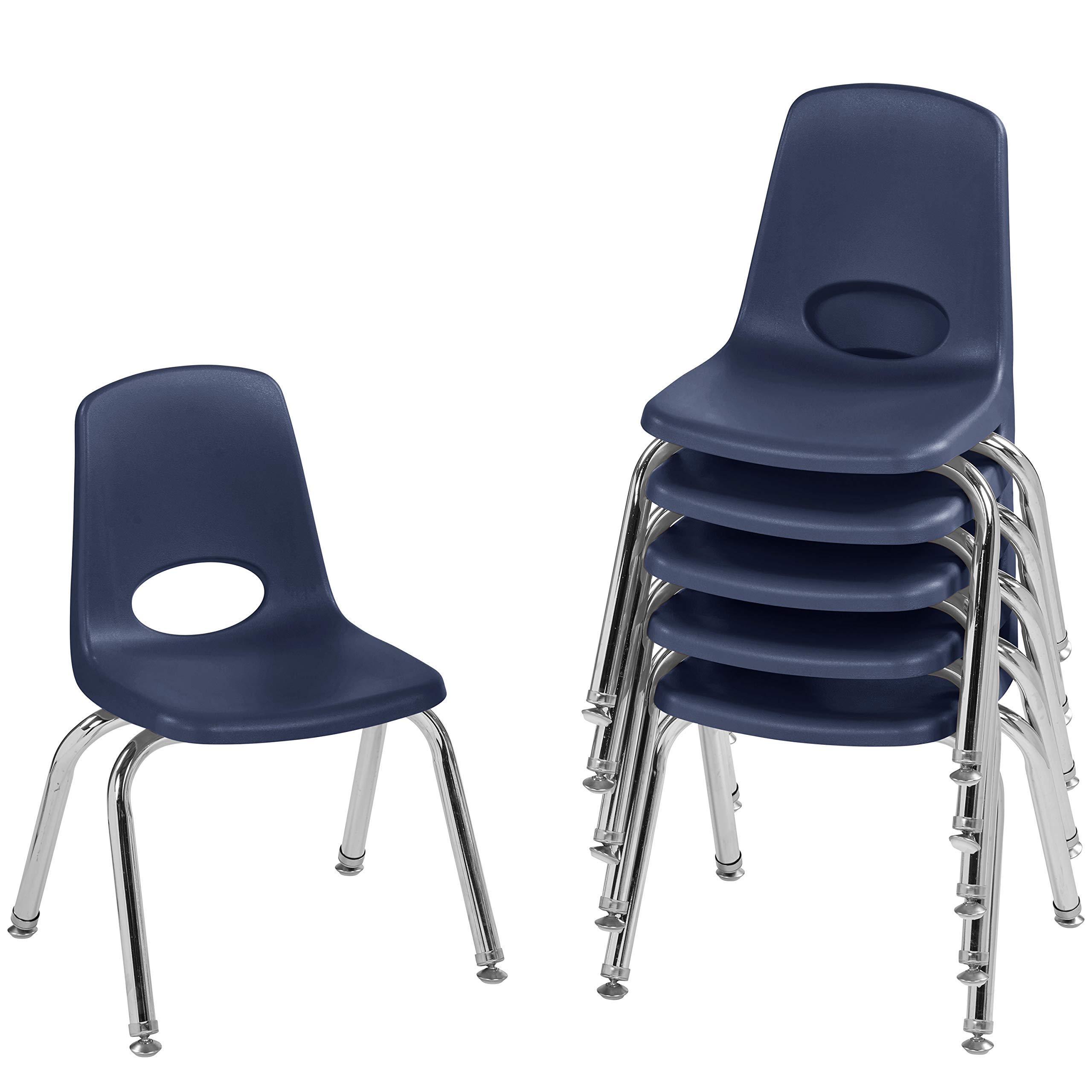 FDP-10360-NV 12" School Stack Chair, Stacking Student Seat with Chromed Steel Legs and Nylon Swivel Glides; for in-Home Learning or Classroom - Navy 1 Pcs
