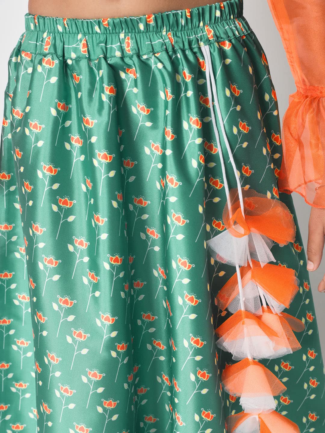 studio rasa Girls Poly Silk Printed Bias Kids Skirt for Wedding Party Festive(GSC12305/15-16_Light Green_15-16yrs) 1