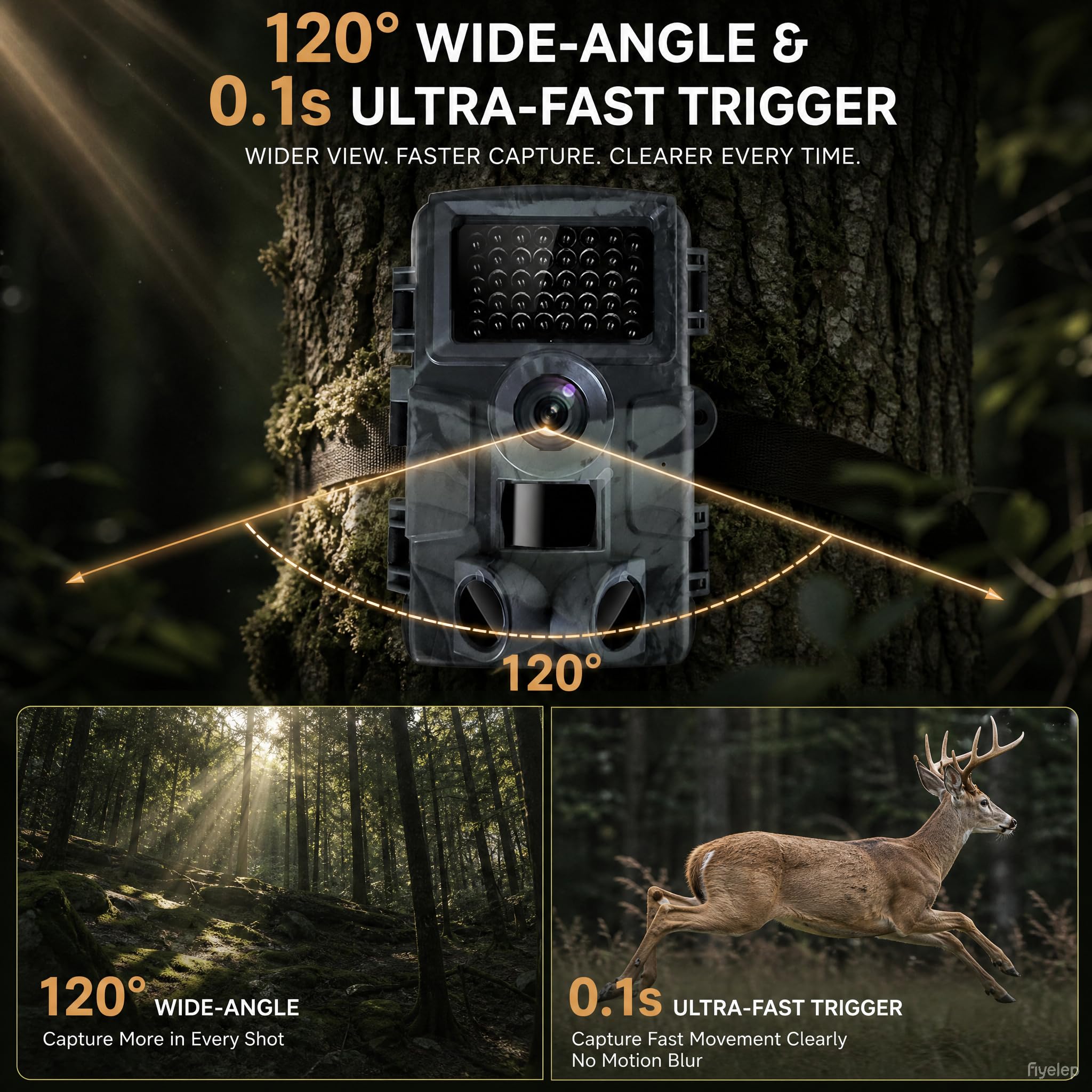 Piège Photo 4K 60MP WiFi App, 46 LED IR 25m Nuit IP66 120°