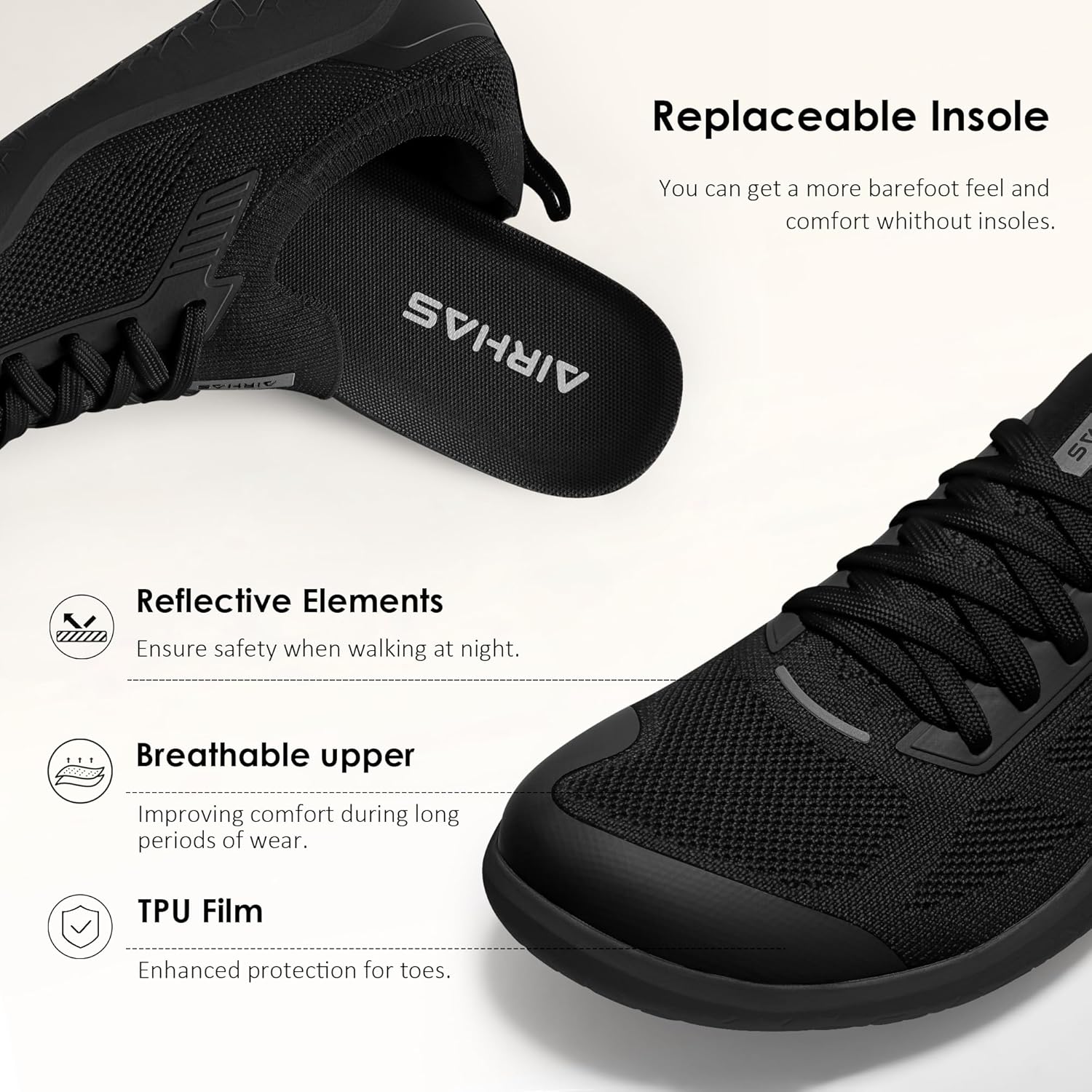 Womens Barefoot Minimalist Shoes Zero Drop Walking Sneakers for Women Lightweight Casual Shoes 10.5 Black image 5 of 6 B0F7LJRP1M