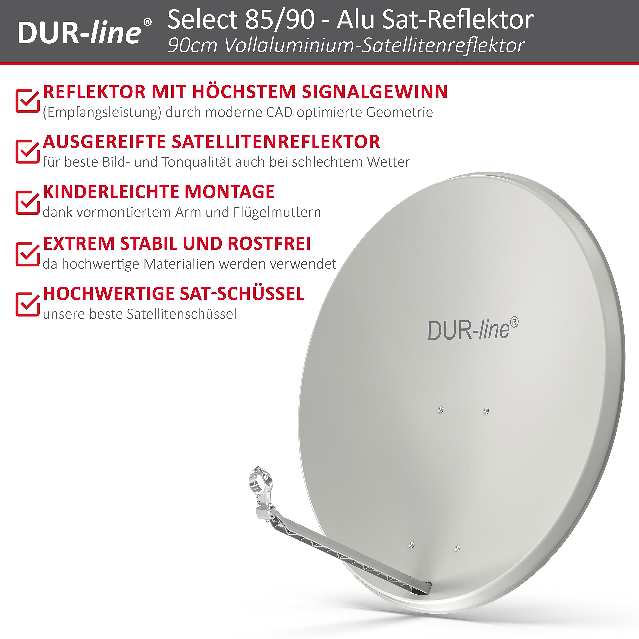 DUR-line Select - Parabola satellitare in alluminio, 75 cm/80 cm