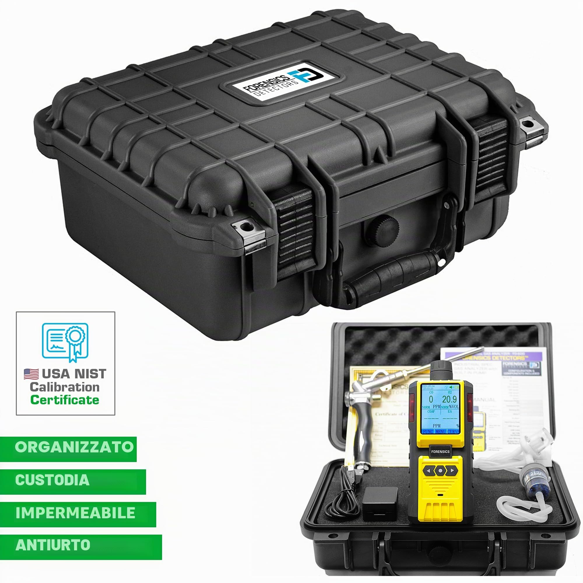 Analisi Professionale dei Gas di Scarico | Certificato di Calibrazione EU | HVAC, Combustione, Gas di Scarico Fumi | CO, O2, COAF & EA | Filtri e Sonda |