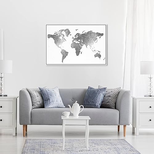 Miniatura 3 de The Oliver Gal Artist Co Maps and Flags Modern Canvas Wall Art Silver Leather Mapamundi Living Room Bedroom and Bathroom Home Decor 30 in x 20 in