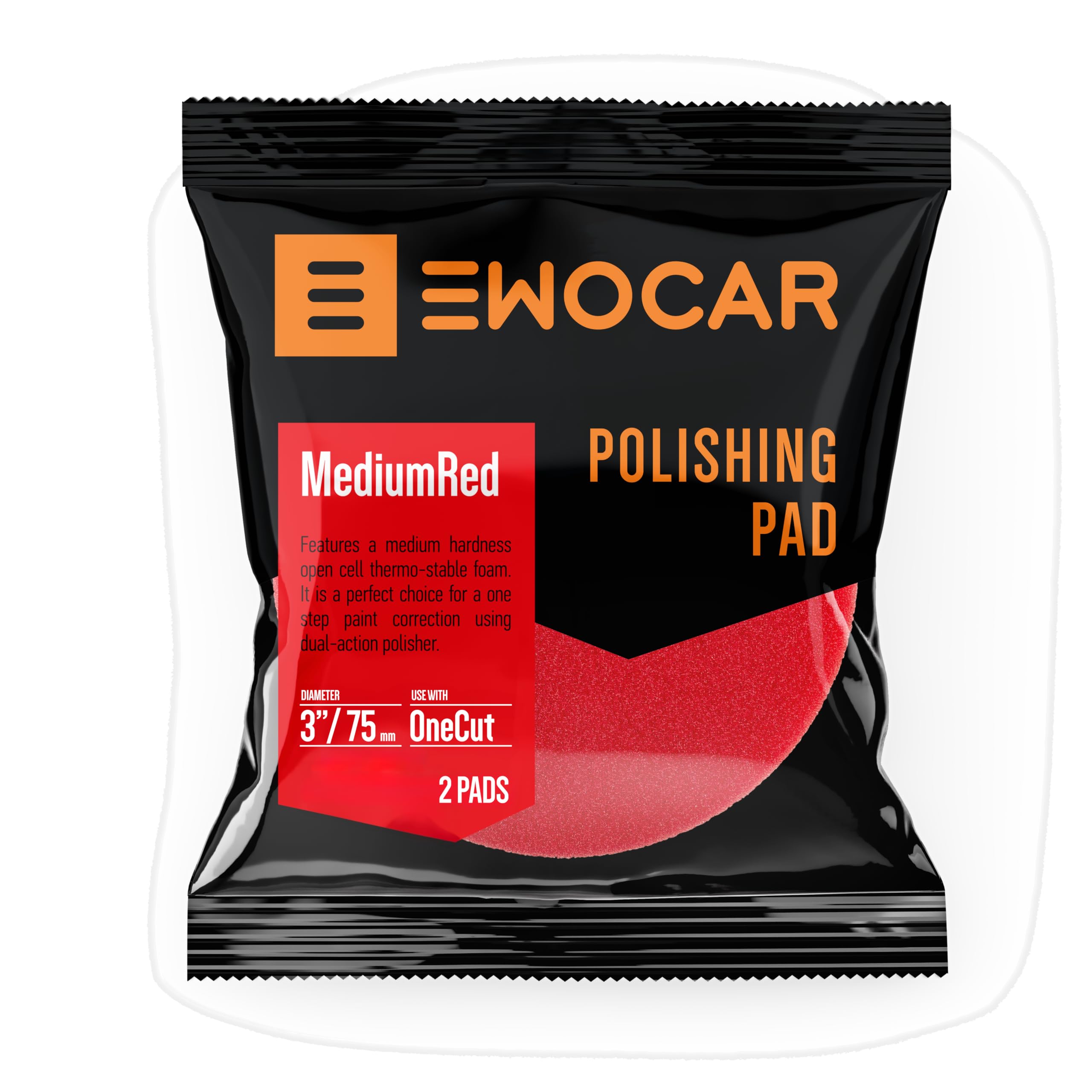 MediumRed 95x25/75mm Polierpad – Speziell für 2in1 One Cut One Step Politur, Entfernt Hologramme, Ein-Schritt-Finish, Profi-Qualität für DA & Rotary Poliermaschinen - 2 STK