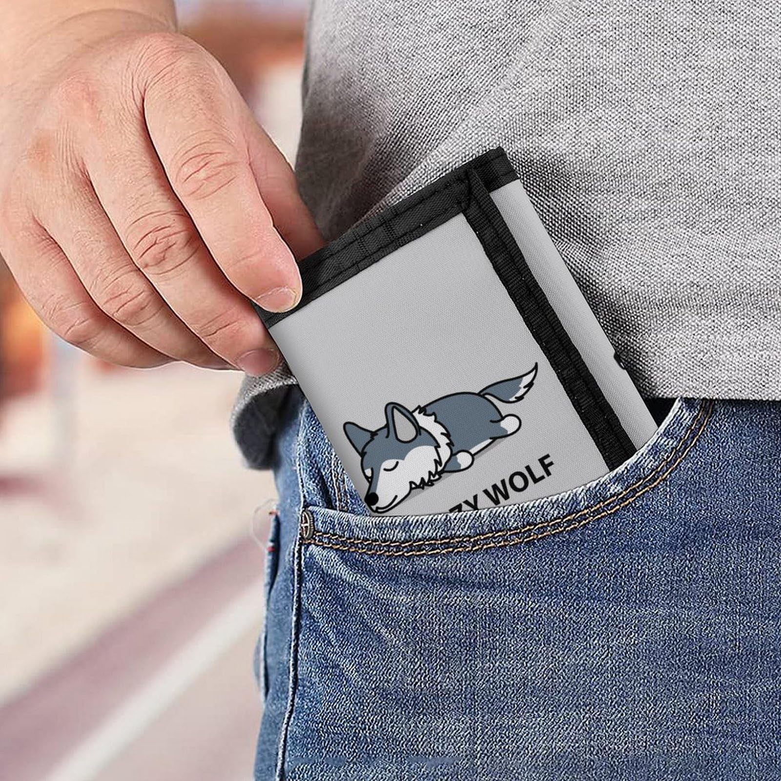 Amazon.co.jp: 三つ折り財布 面白い 怠惰な オオカミ 狼 財布