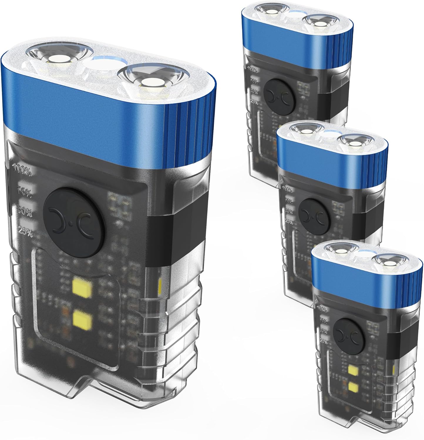 Rechargeable EDC Clip Flashlight, 10 Lighting Modes 2 Illumination Angles, USB C Charging Mini Flashlight Magnetic for Home, Christmas Gift, Walk, Emergency, Night Working, 4 Pack, Blue