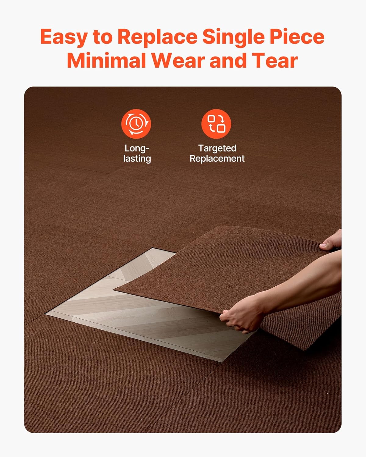 VEVOR Carpet Tiles 24x24 inch, 20 Pack Peel and Stick Carpet Square Rug, Self Adhesive Commercial Floor Soft Padded for Seamless Cover 80sq.ft², Easy DIY Replacement for Living Room Office,Dark Brown