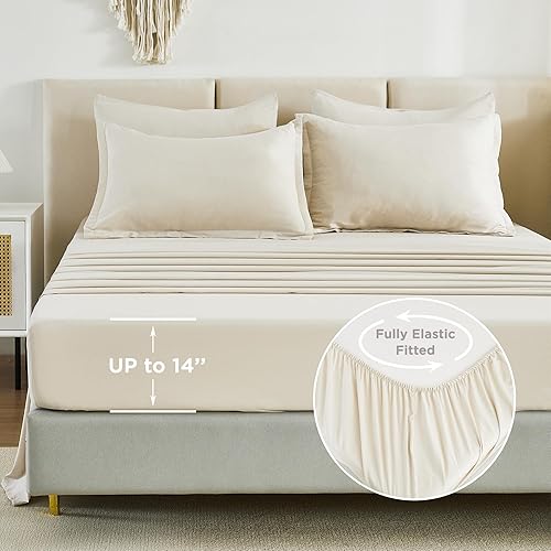 Miniatura 5 de Litanika Bed in a Bag - Juego de edredón de 7 piezas, tamaño King, color beige, juego de cama esponjoso sólido con edredón, sábanas, fundas de