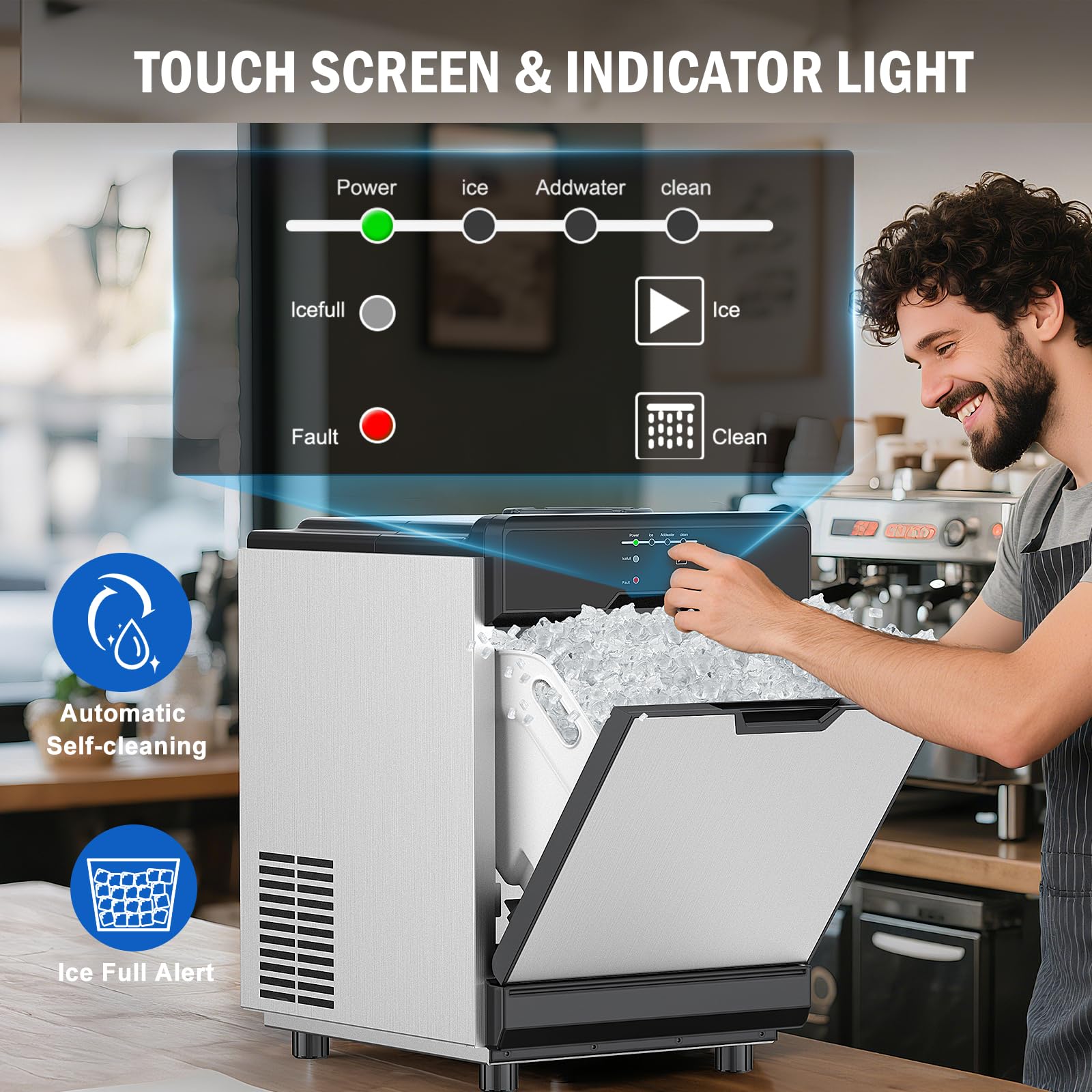 Nugget Ice Maker Countertop, 40 Lbs/Day With 10 Lbs Storage Bin, Freestanding/Countertop Ice Maker Machine Stainless Steel, Soft Chewable Pellet Ice Machine For Home Bar Kitchen Office, Self-Cleaning on Fridge.com - View 4