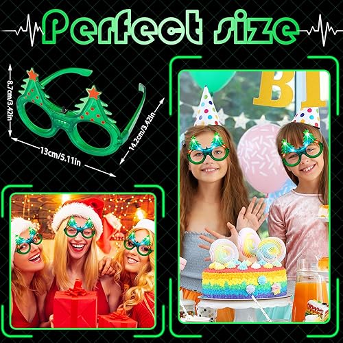 Miniatura 2 de Paquete de 8 lentes de sol LED con purpurina para árbol de Navidad que brillan en la oscuridad, gafas de sol LED de plástico, disfraz de árbol de
