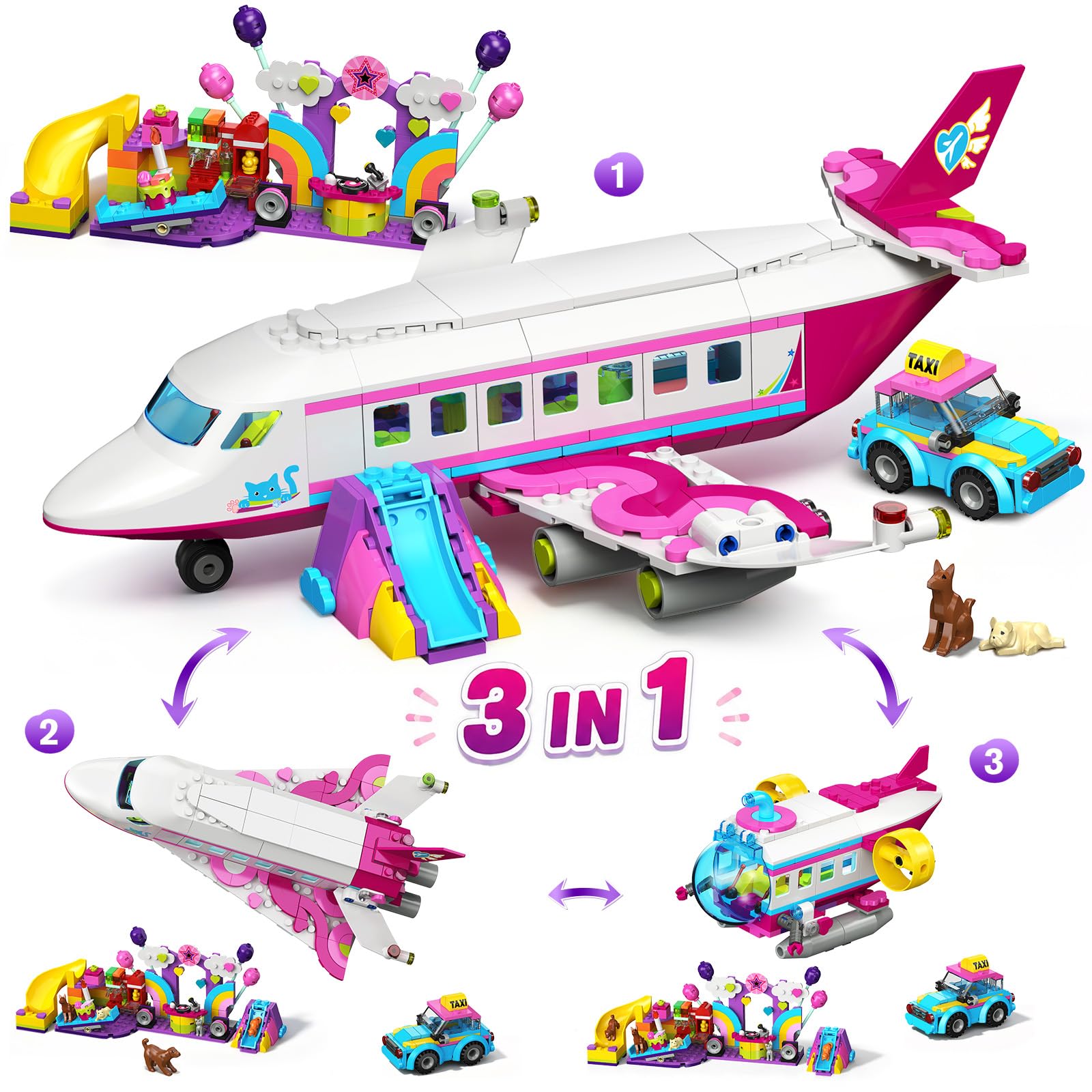 HOGOKIDS 3-in-1 Friends Airplane Building Set with Light, Gift for Kids 6+