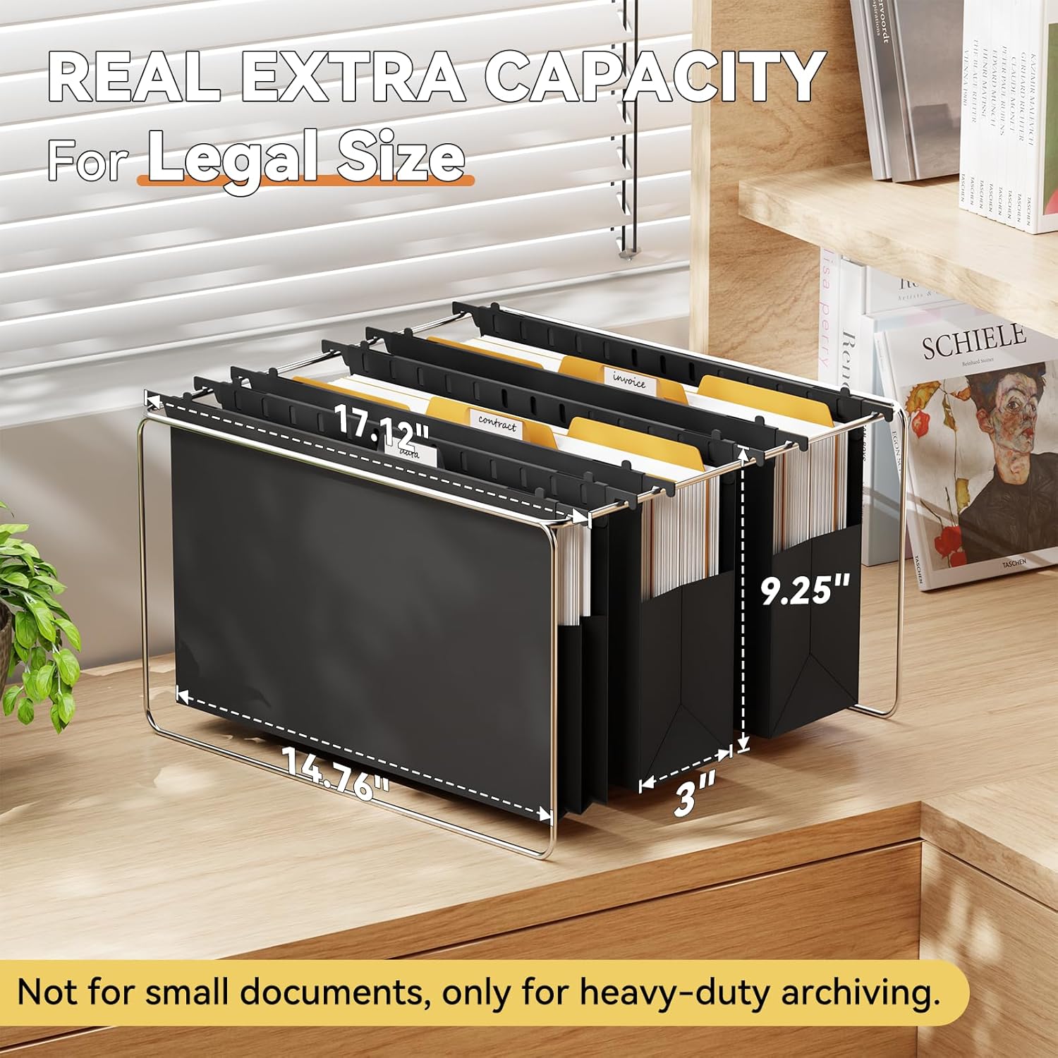 Plastic Legal Hanging File Folders Extra Capacity,3" Expanding Pocket Legal Size,Expandable Large Black Hanging Folders with Tabs,Heavy Duty Filing Cabinet Folder for Bulky Files,6 Pack