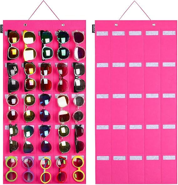 AROUY Sunglasses Organizer Storage, Hanging Wall Pocket Glasses Organizer 25 Felt