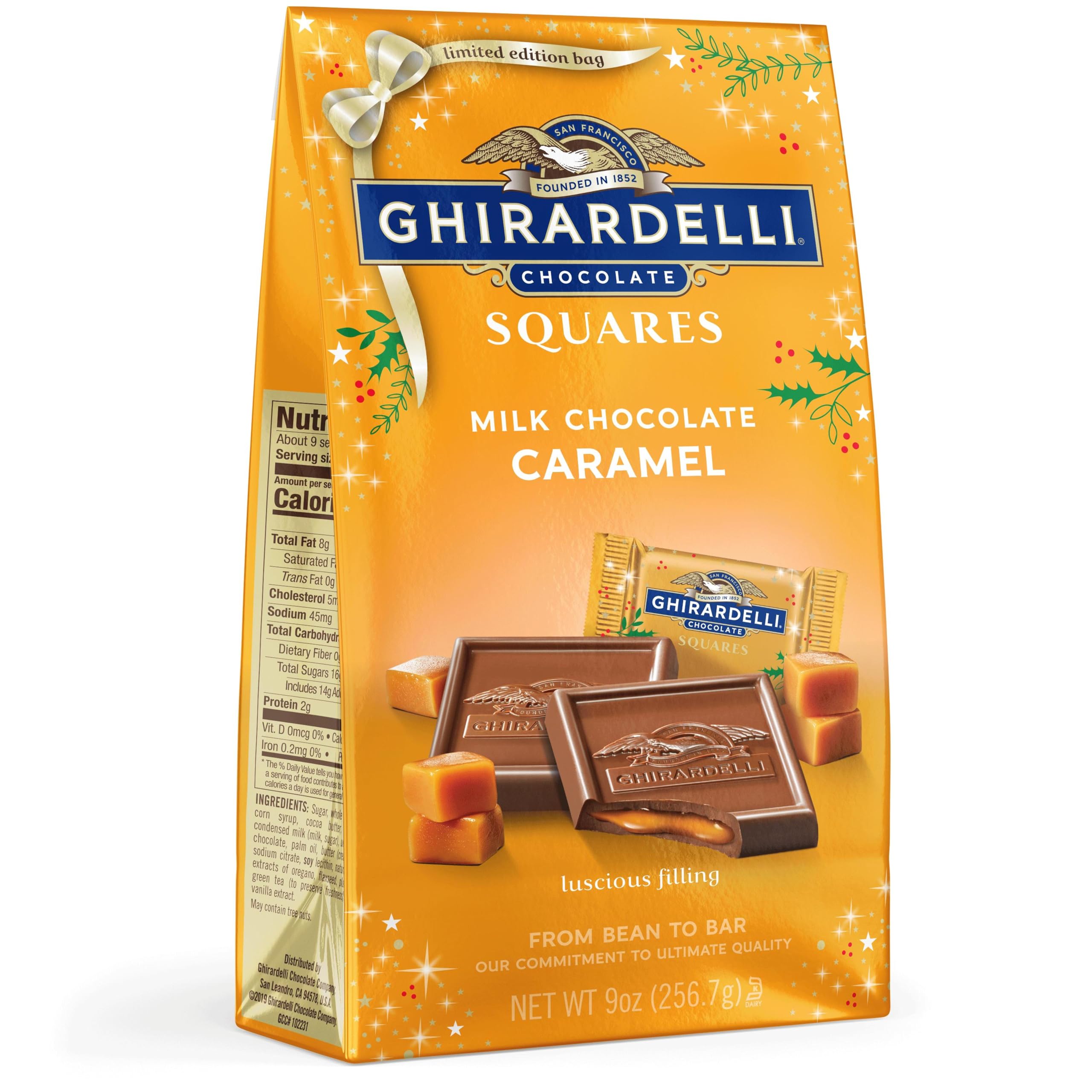 Holiday Milk Chocolate Caramel SQUARES, 9 oz Bag Premium Individually Wrapped Holiday Chocolate Candy