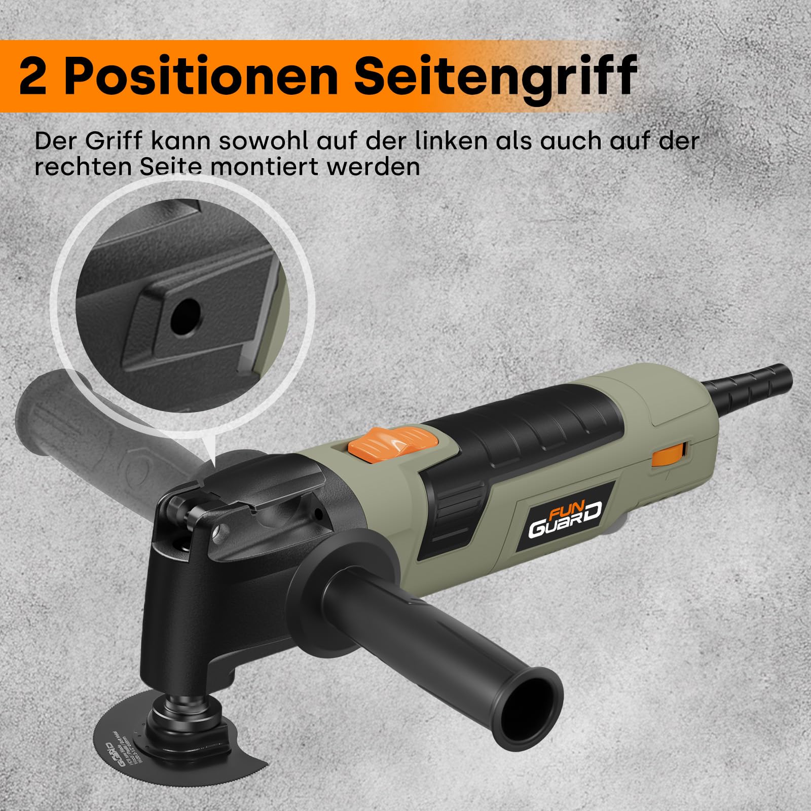 Oszillationswerkzeug 300W Multifunktionswerkzeug mit 30 Zubehör, 6 Variable Geschwindigkeit 15000-22000RPM, Zusatzgriff, 3.5° Oszillationswinkel,zum Schneiden,Schnitzen,Schleifen,Polieren