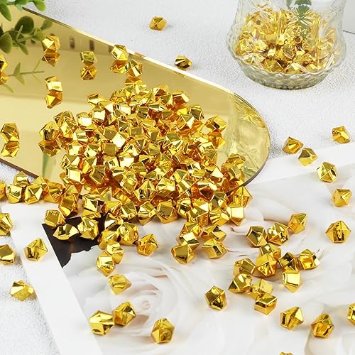 Miniatura 4 de DomeStar 520 piezas de rocas de hielo de oro falsas, 0.5 pulgadas de hielo acrílico dorado falso de plástico para jarrones, rellenos de mesa,