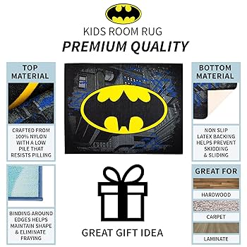 BATMAN× ECONOMICS EXPERIMENT RUG Batman Logo Superhero Area Rug, 4'X6' Bedroom Carpet for