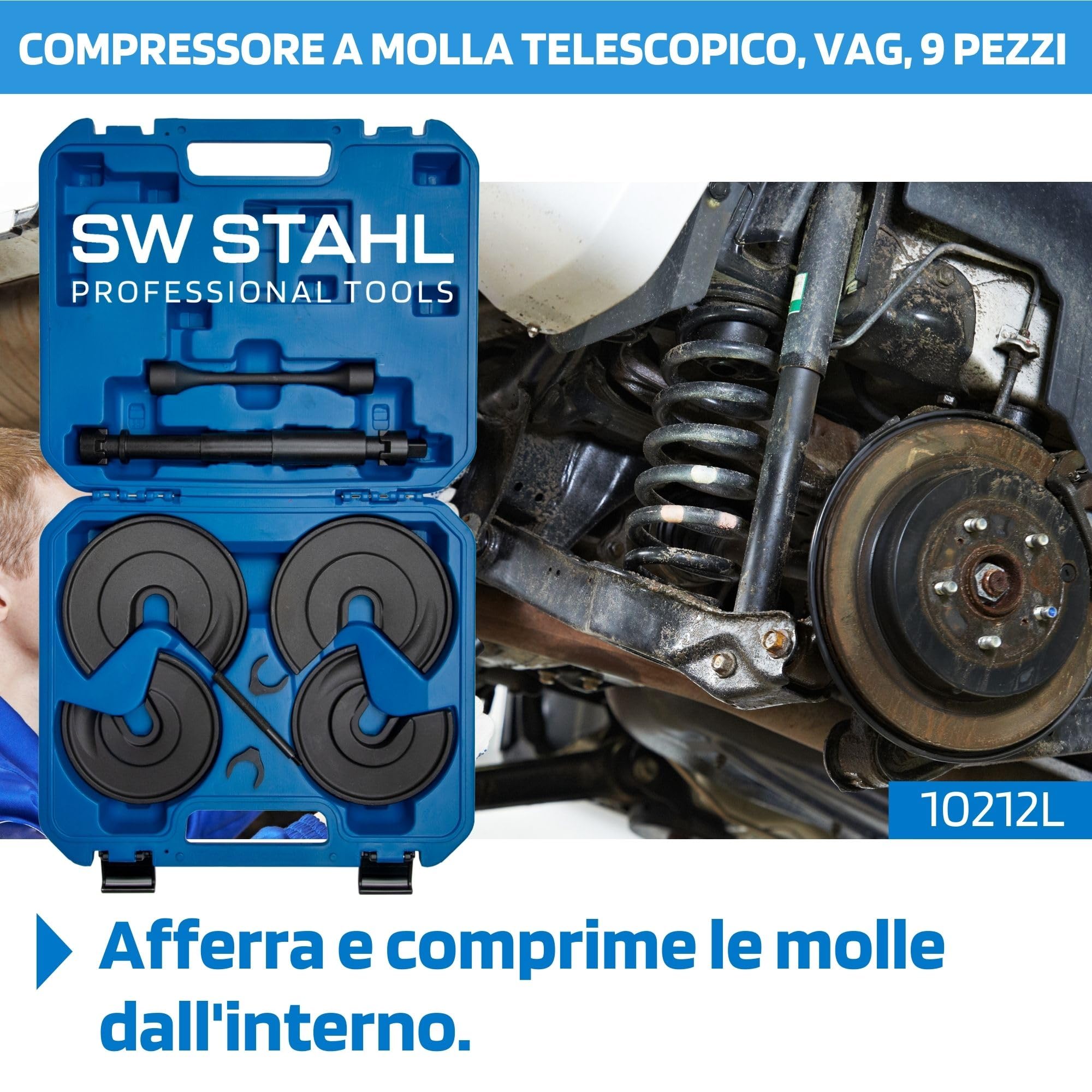 SW-Stahl 10212L Set Tendimolle Universale - Kit Compressione Molle | Set professionale per ammortizzatori e sospensioni auto, coppia di tenditori robusti in acciaio, uso universale
