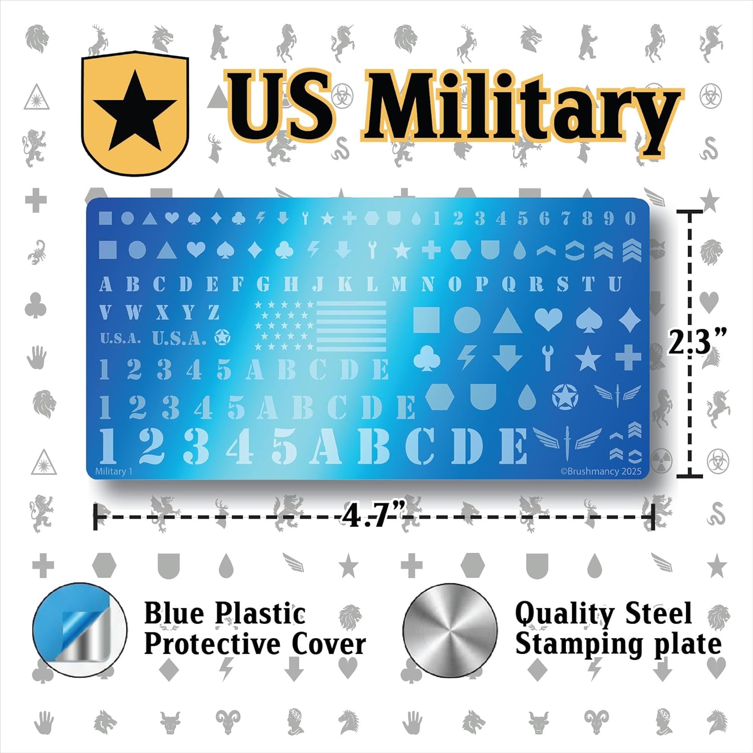 Brushmancy Miniatures Stamping Set | 3 Colors - 4 Plates - 1 Stamper - 1 Swiper | Nail Stamping Plates | Wargaming