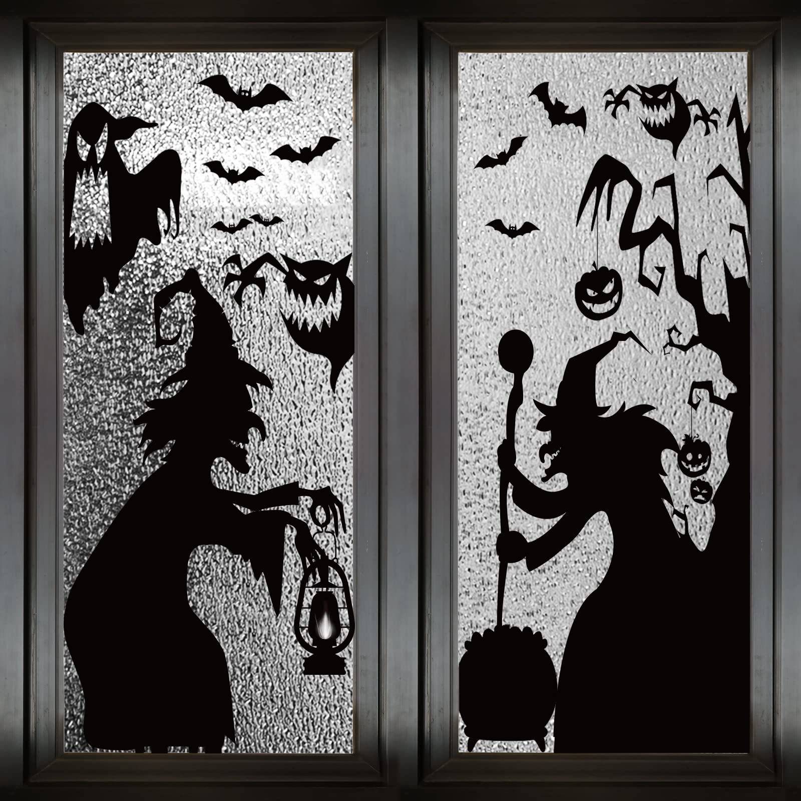 Large Halloween Window Clings Decorations Witch Clings Scary Silhouette Window Poster Decals Horror Witches Stickers for Party School Home Office Glass Mirror Decor Supplies