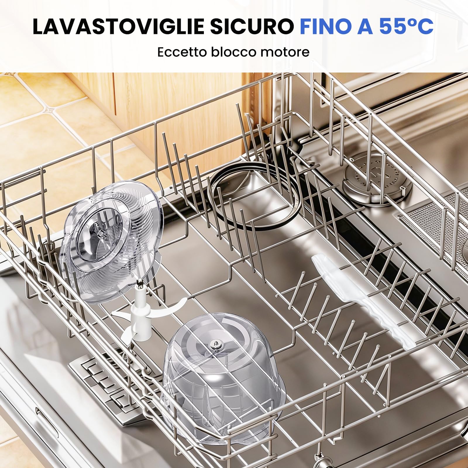 LINKChef Tritatutto Elettrico 1,5L Vetro, 2 Velocità, Lame in Acciaio Inox a 3 Livelli – Mini Robot da Cucina per Carne, Verdure, Frutta, Noci e Alimenti per Bambini