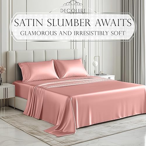 Miniatura 9 de DECOLURE Juego de sábanas de satén a rayas tamaño Queen, 4 piezas, lujosas sábanas de tacto de seda, tamaño Queen, satén sedoso y suave para todas