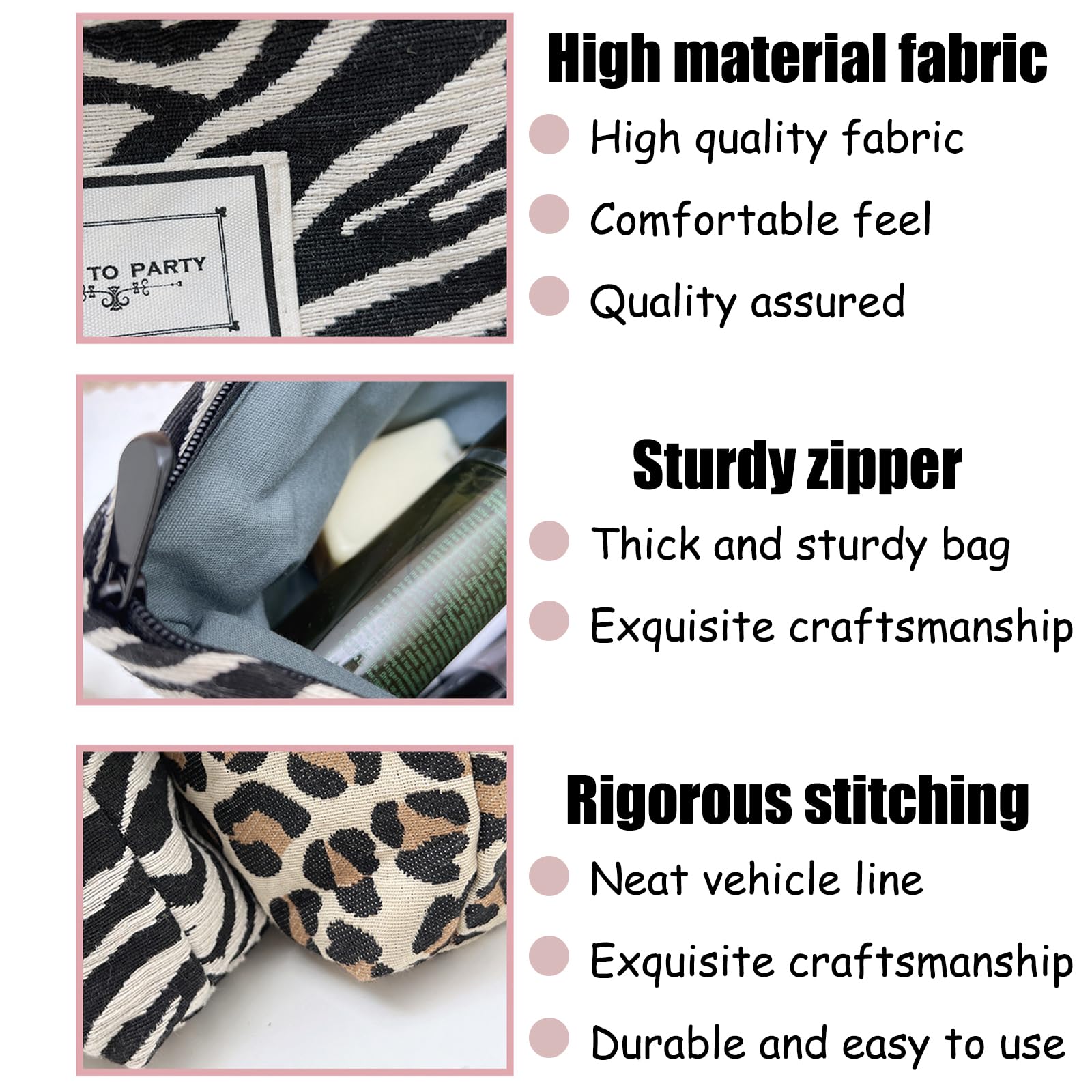 2PCS Canvas Cosmetic Leopard Make Up Bag,Make Up Bag,Cosmetic Pouch Purse Case,Fashionable Zipper Makeup & Toiletries Organiser,for Ladies Girls Travelling,Going Out - Image 2