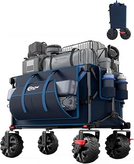 Portal Heavy-Duty Folding Wagon Cart, Large Collapsible Utility Wagon with All-Terrain Wheels for Beach, Camping, Garden & Grocery