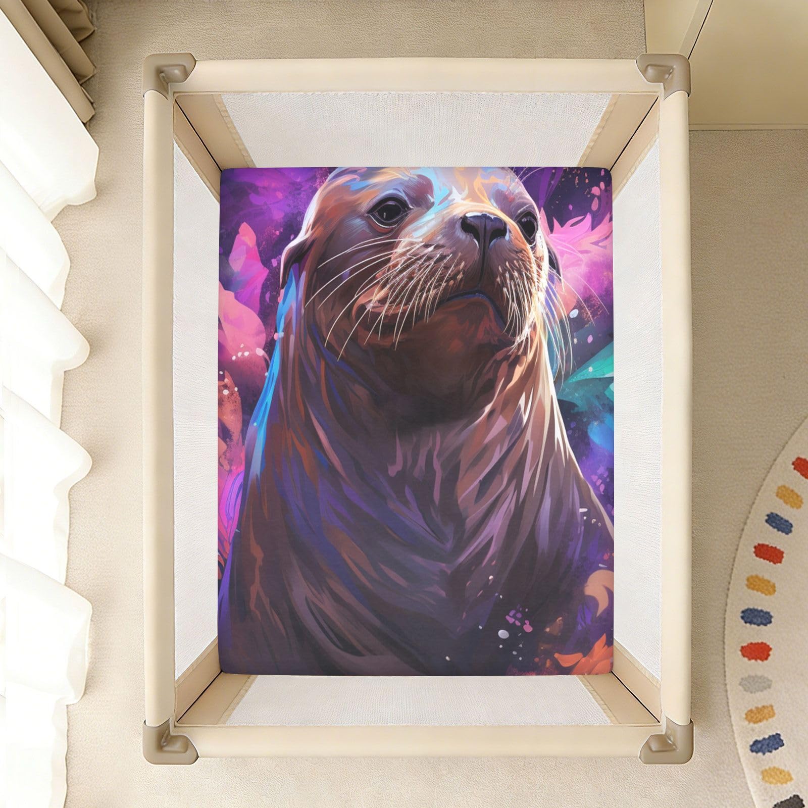 LeóN De Mar PúRpura del Arte Abstracto Sábana de Cuna para Niños Pequeños,Sábanas de Algodón Suave para Bebés Aptas para Colchón Corralito