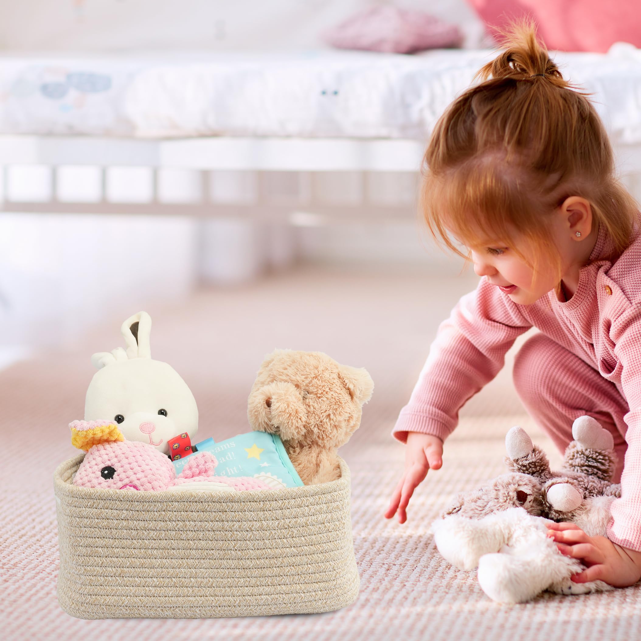 XUANGUO Kleine gewebte Aufbewahrungskörbe, 30,5 x 20,3 x 12,7 cm, dekorative Seilbehälter zum Organisieren von Regalen, Schränken und Spielzeug, leere Geschenkkörbe, niedlicher Organizerkorb für