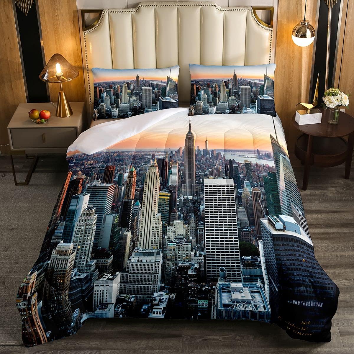 Feelyou New York Soft Comforter Set New York City Manhattan Skyline Cityscape Bedding Set Contemporary Artistic Sunset Landscape Quilt Set Bedroom Collection 2Pcs Twin Size Multi 30 Twin