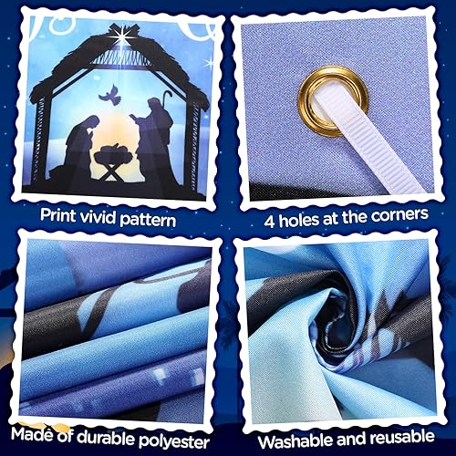 Miniatura 7 de Cartel religioso de Navidad de Santa Natividad, decoración de cartel religioso de Feliz Navidad, pesebre, escena nocturna, cartel de valla nocturna,