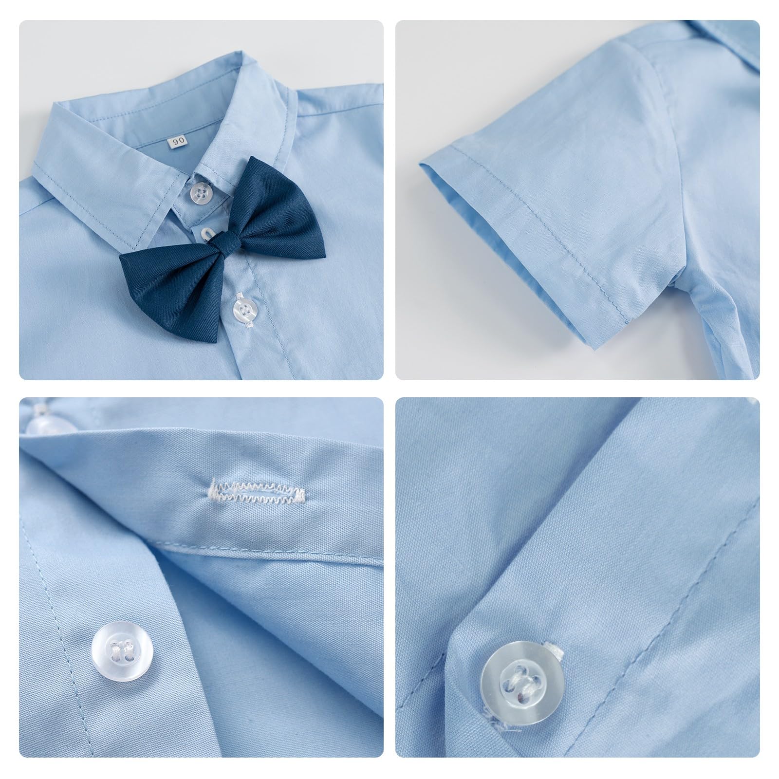 Volunboy Bébé Garçon Ensemble Costume, L'été Manches Courtes Noeud Papillon Chemise avec Short Bretelle Barboteuse