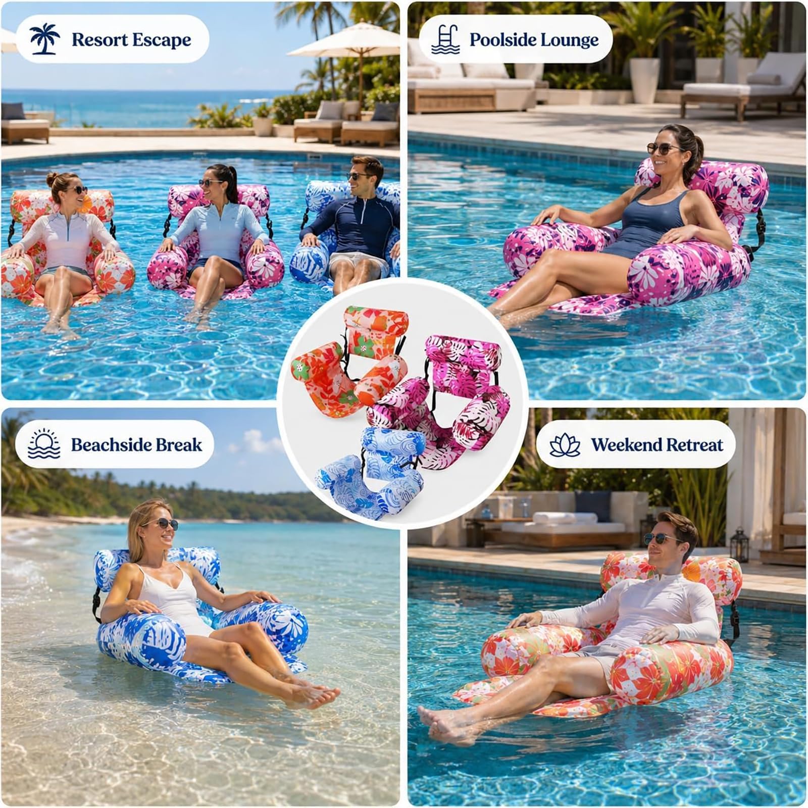 Chaise longue de piscine gonflable, hamac d'eau portable robuste, salon flottant pour piscine, lac et plage – Idéal pour une fête à la piscine