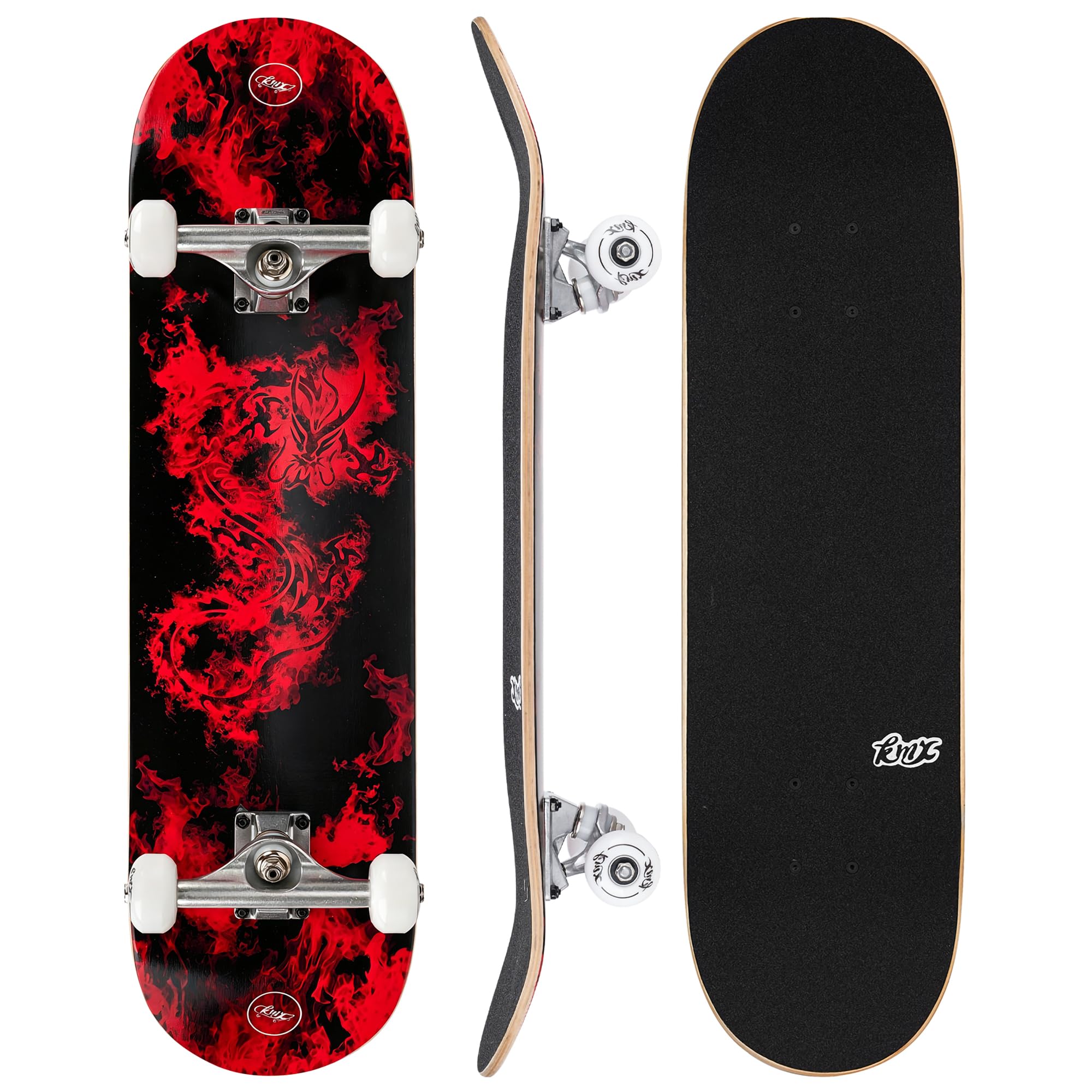 KMX Skateboard pour Débutants, Plateau Concave à Double Queue en Érable Canadien 7 Couches | Trucks en Alliage d'Alu | Skateboard Débutant pour Garçons, Filles, Adultes et Enfants