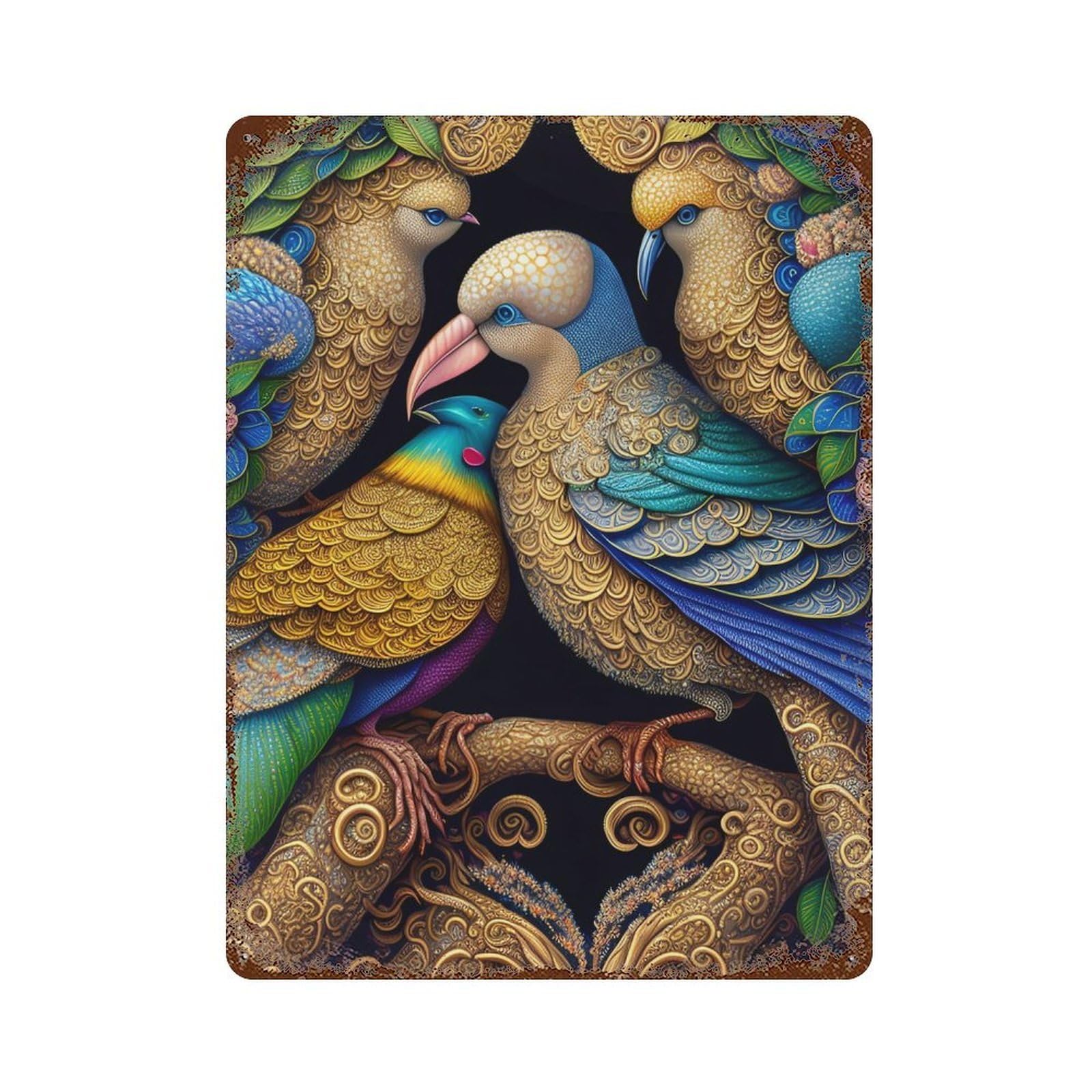 Fantasy Birds Artwork Vintage Metal Tin Sign 15.7"x11.8", Farmhouse Wall Decor for Garage, Bar And Workshop Decor