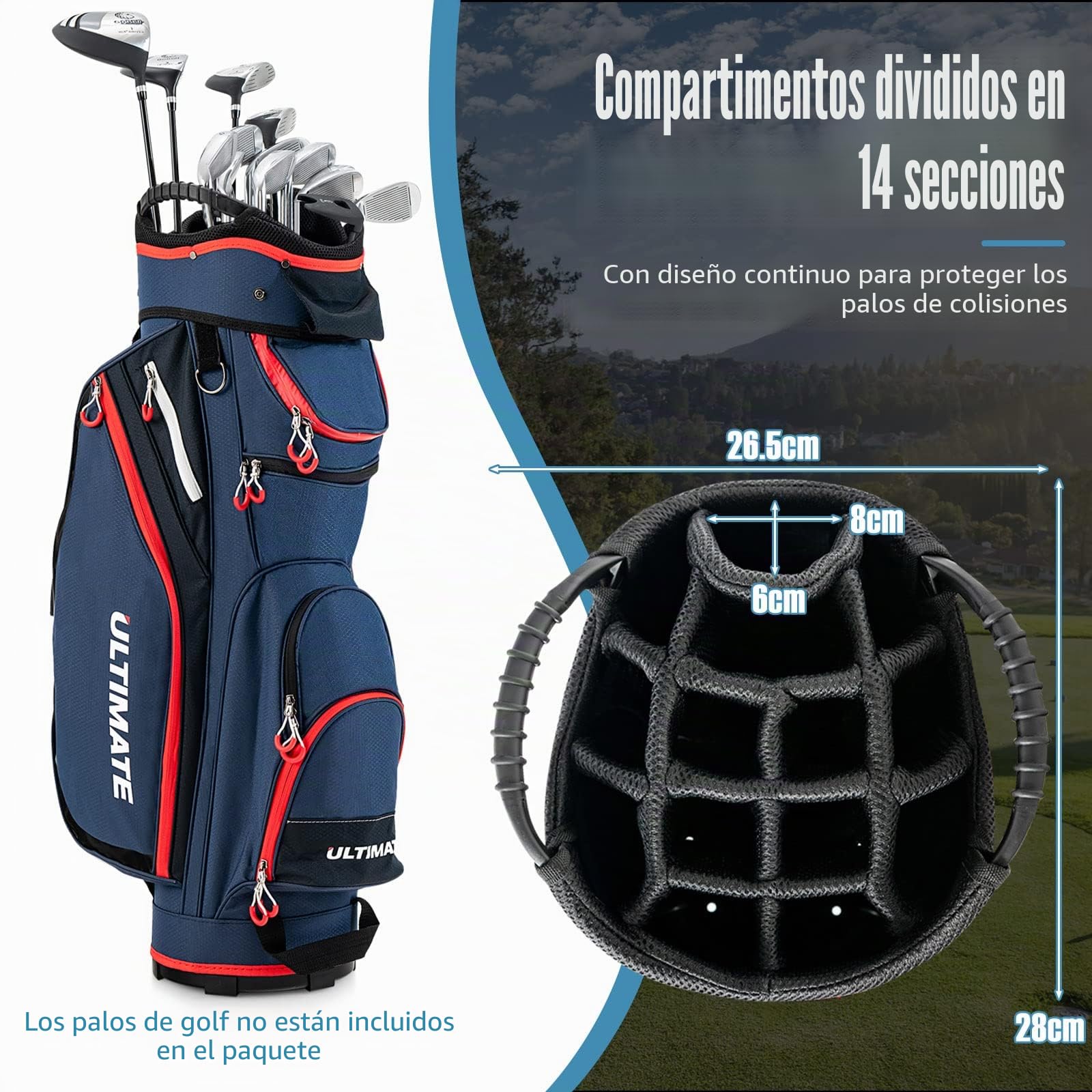 GYMAX Bolsa de Golf para hasta 14 Palos de Golf, Impermeable, con Relleno de Lluvia y Base Fuerte, Bolsa de Viaje de Golf con Asa y Correa Trasera, para Clases de Rango y Ejecutivo