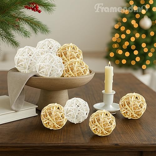 Miniatura 6 de Framendino, Paquete de 24 bolas de ratán de Halloween de 2 pulgadas, adornos de jarrón de bola de mimbre