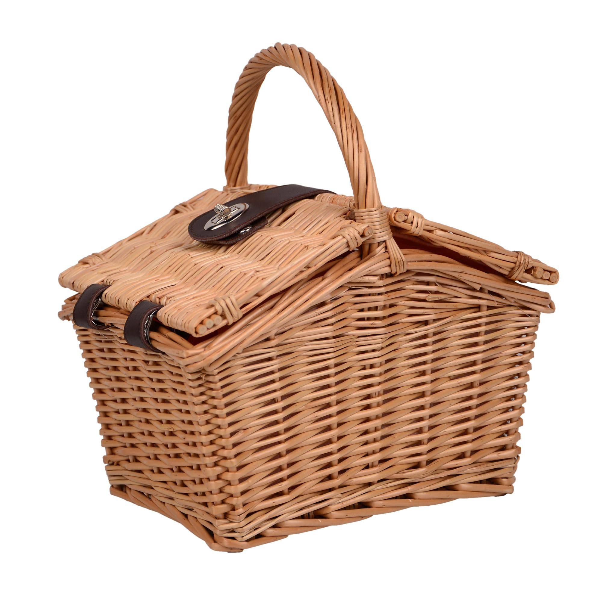 UNUS® Picknickkorb für Kinder rechteckig aus Weide mit Stoffauskleidung, Komplettset für 2 Personen mit Besteck, Tellern und Bechern, tragbarer Weidenkorb für Picknick und Ausflüge