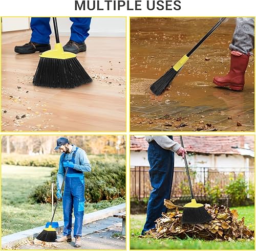 Miniatura 6 de Escoba de gran angular de 4 piezas, escoba resistente a granel de 53 pulgadas, escoba de interior y exterior con mango de metal recubierto largo,