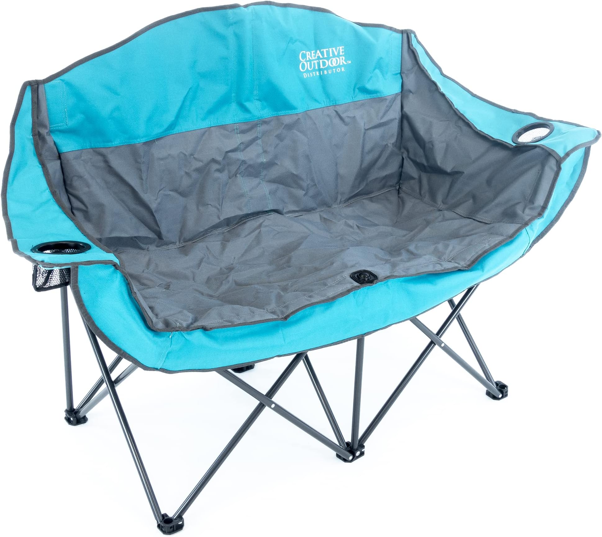 Creative Outdoor DistributorLuxury Camp Chair, Steel Frame & Polyester Fabrics, Folds Compact, Storage Bag Included (2 Person, Gray/Teal)