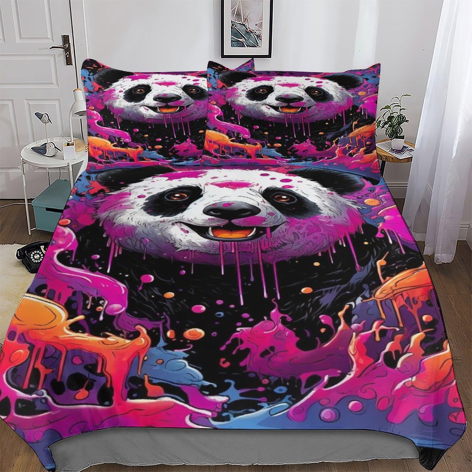 Housse de couette panda king 220x240cm anti-glisse avec fermeture éclair solide