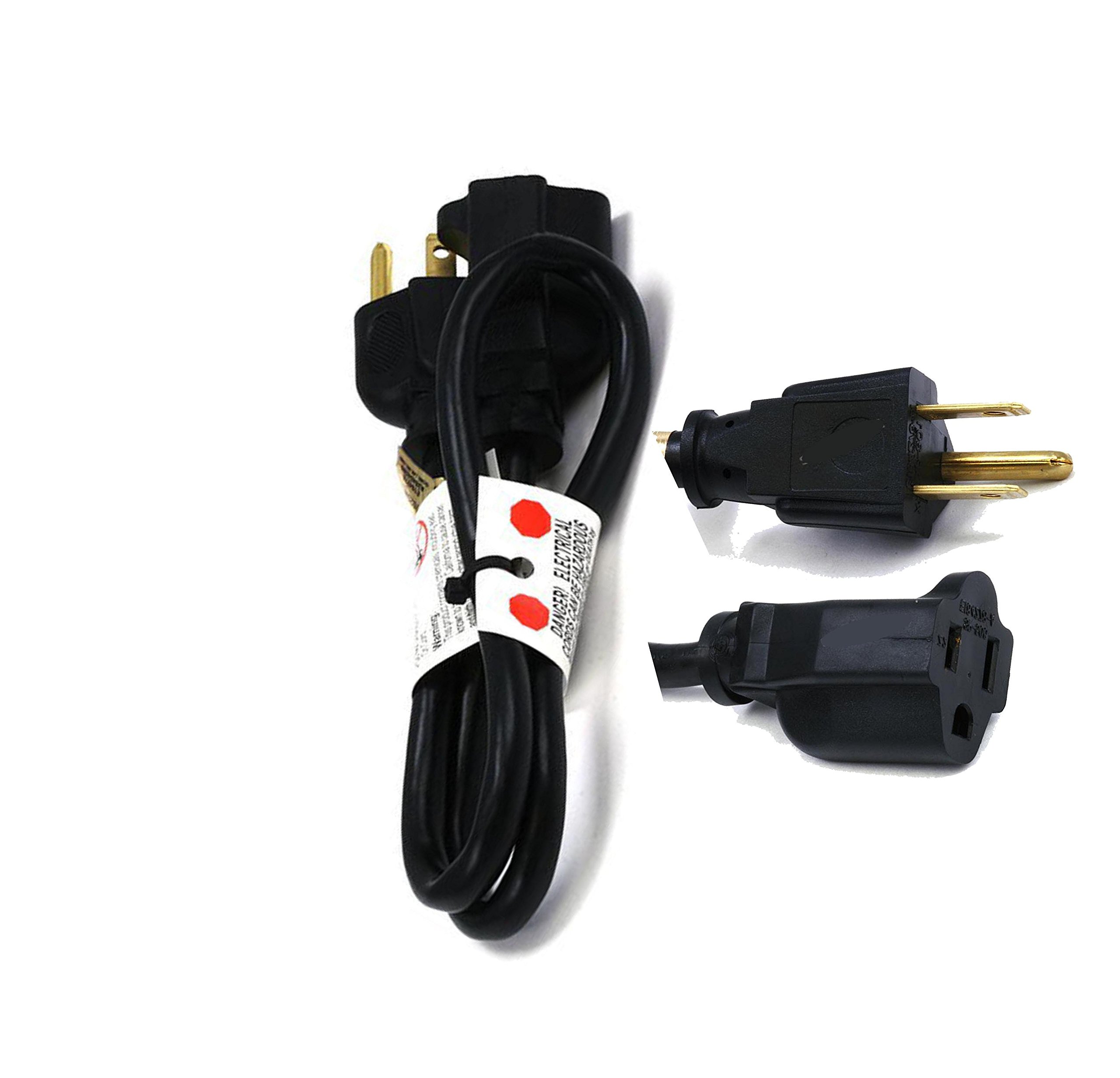 EZ Mounts - 2ft New Premium 16 AWG short Power Extension Cord Cable Pigtail 13A 125V Nema 5-15r 3 prong Black