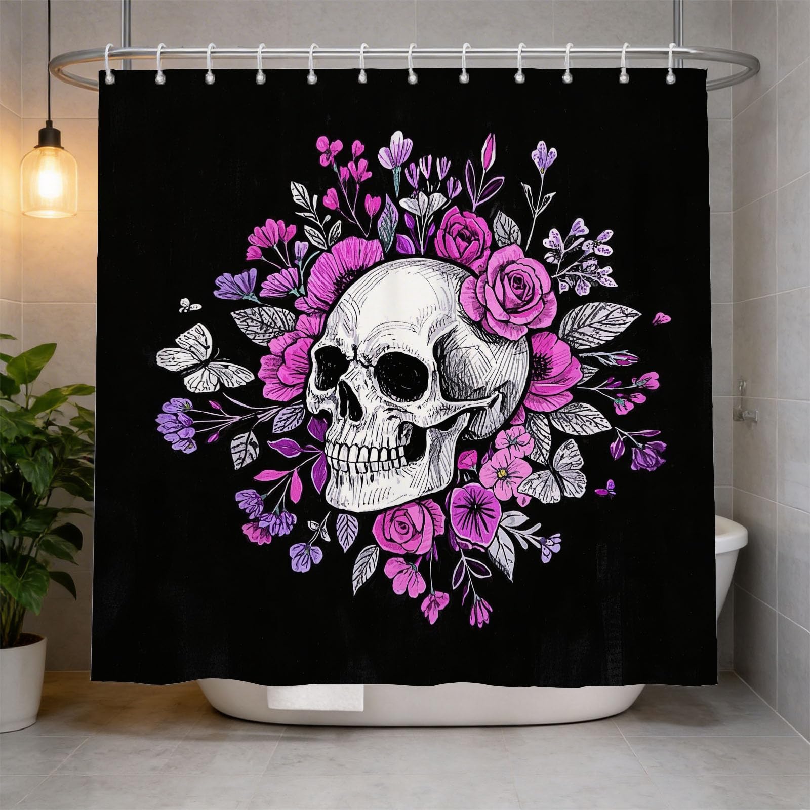 Hongduo 3D Skeleton Shower Curtain for Stalls Bathtubs Cartoon Bathroom Decor Shower Curtain Set Polyester Fabric Waterproof 200x200cm/79X79 Inch with Hooks