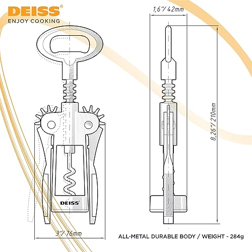 Miniatura 9 de Deiss Sacacorchos PRO Wing - Abridor de vino 2 en 1, sacacorchos de vino y abridor de cerveza, la forma más fácil de abrir los corchos de botellas