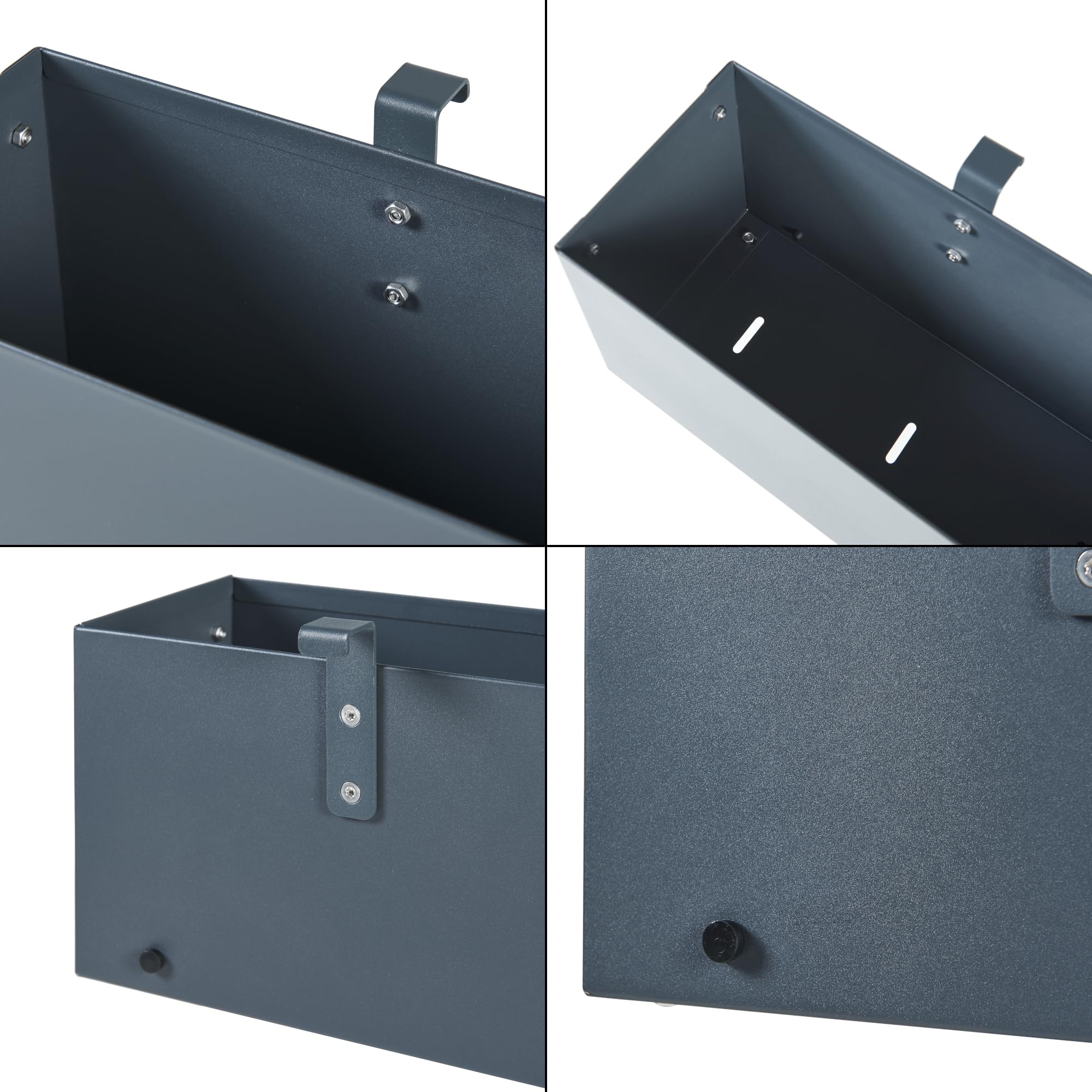 [en.casa] Jardinera Colgante con Orificios de Drenaje Macetero Exterior o Interior con 2 Ganchos para Flores Hierbas de Cocina Acero Galvanizado 50x12x15 cm - Antracita