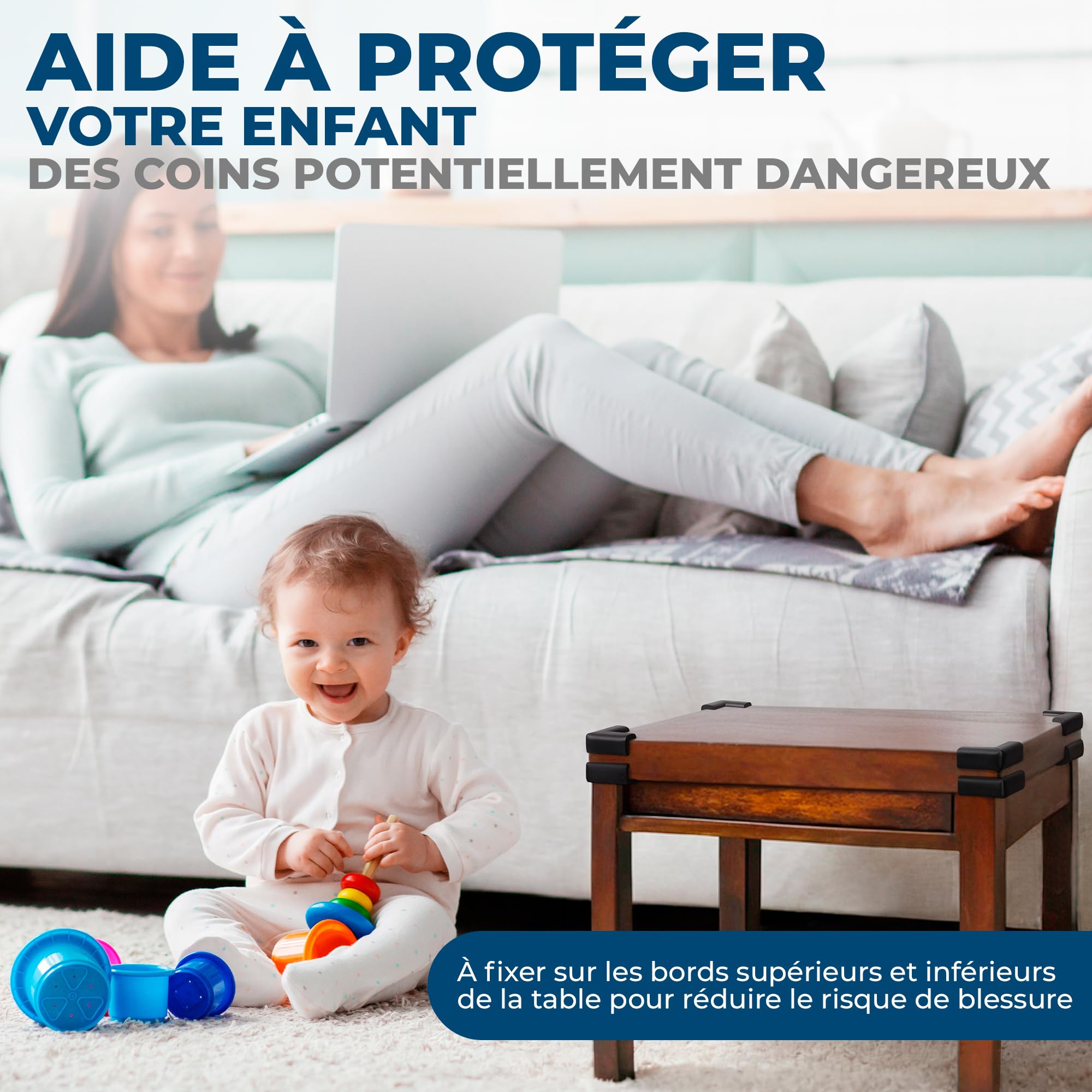 Hoffenbach 12x Protection pour Bébé – Coussin de Sécurité en Mousse Adhésive pour Angles de Table, Bureau et Étagères – Protège-Tête pour Enfant – Noir