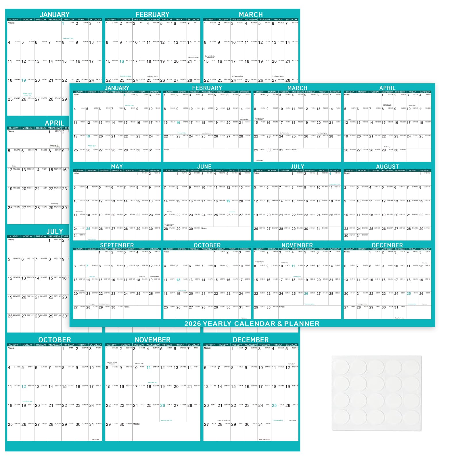 2026 Wall Calendar 24" x 36" Dry Erase Calendar for Wall from January 2026 to December 2026 12 Month Annual Large Yearly Wall Planner for Office